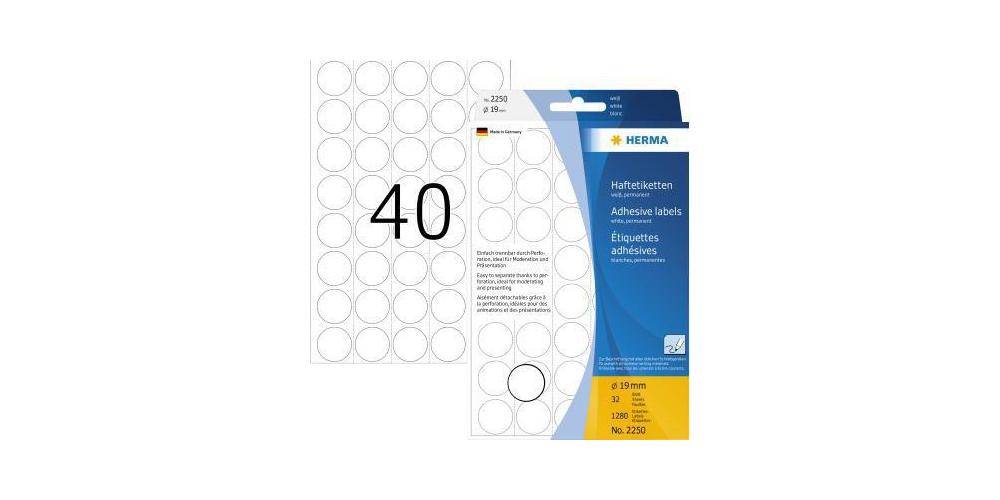 HERMA Markierungspunkt 19mm Papier wei 1.280 Etik./Pack. 19mm Papier