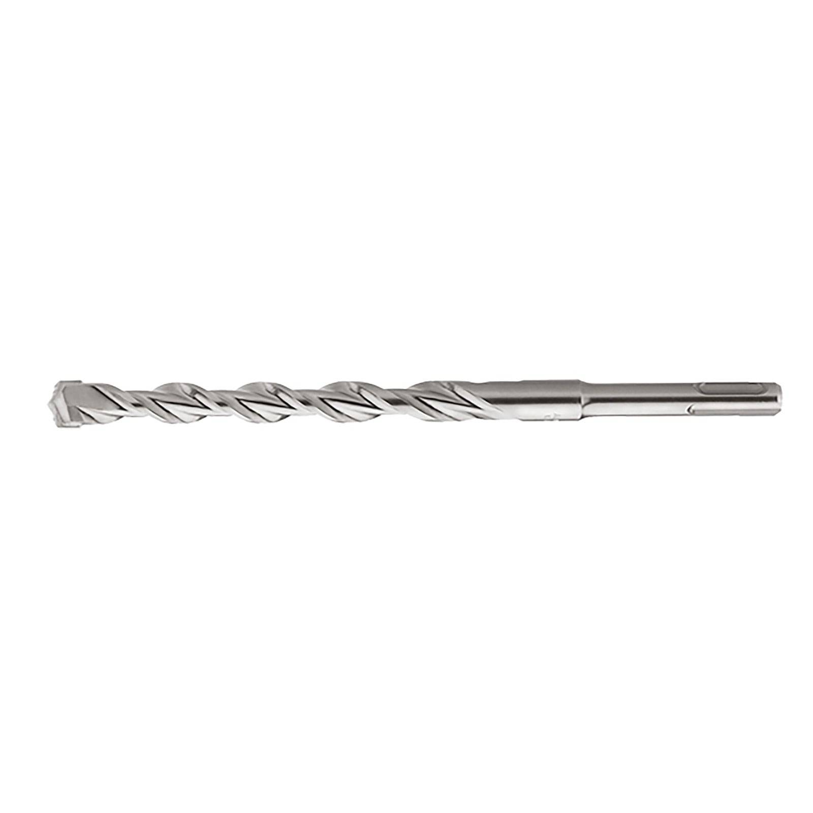 Ein Metallbohrer mit spiralförmiger Gestaltung und einer spitzen Spitze, der zum Bohren in harte Oberflächen wie Beton oder Ziegel entwickelt wurde.