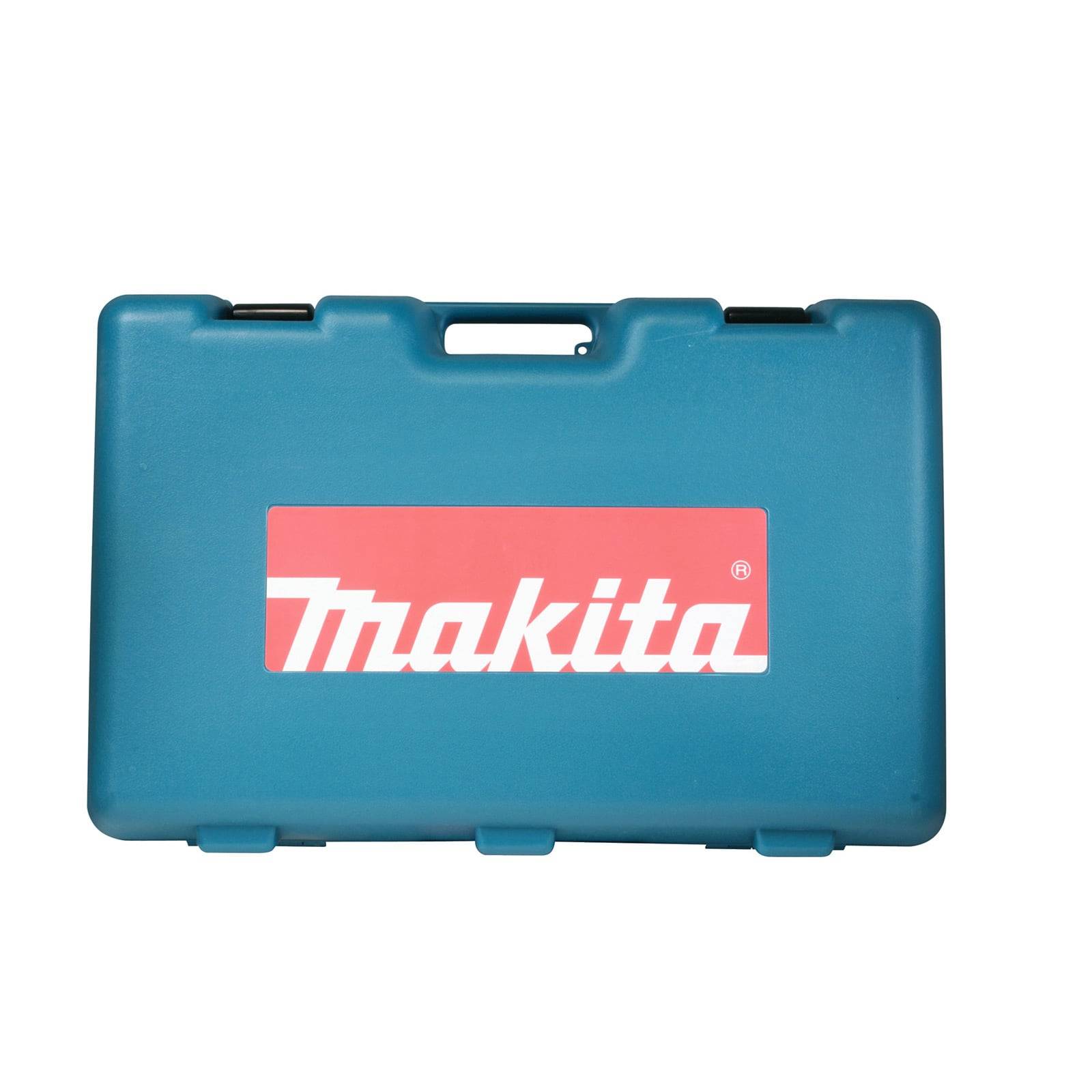 Ein blauer Werkzeugkoffer mit einem roten und weißen 'Makita' Logo auf der Vorderseite.