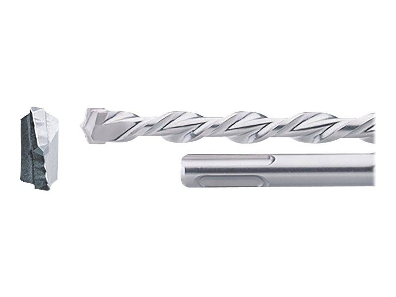 Nahaufnahme eines Produktbildes eines Bohrers und einer passenden Metallbithalterung/eines Adapters auf weißem Hintergrund.