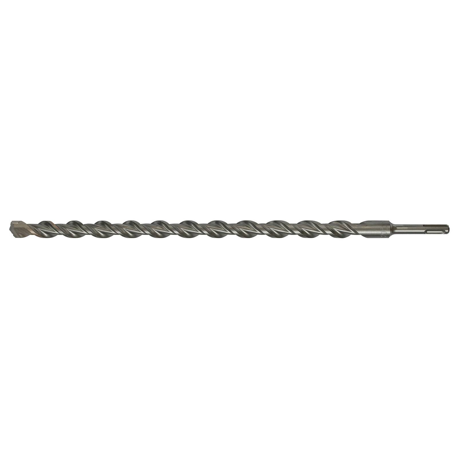 Ein langer, metallischer Bohrer mit Spiralrillen zur Verwendung in Bohrmaschinen, der speziell zum Bohren in Mauerwerksmaterialien entwickelt wurde.