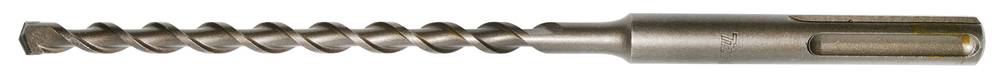 Metallbohrer mit spiralförmigem Schaft und spitzer Schneidespitze, horizontal auf weißem Hintergrund gezeigt.