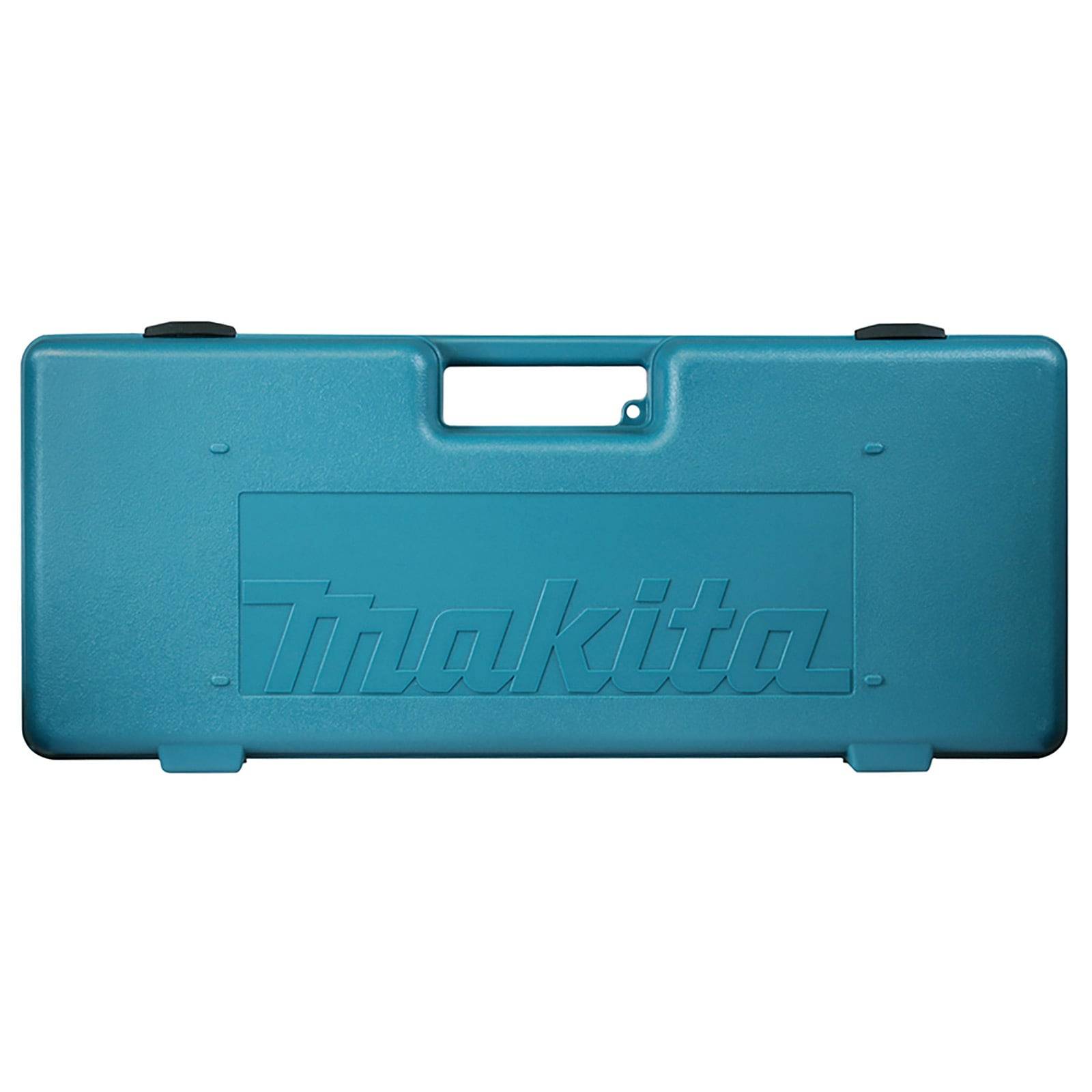 Ein blauer Makita Werkzeugkoffer mit Griff und geprägtem 'Makita' Logo auf der Vorderseite.