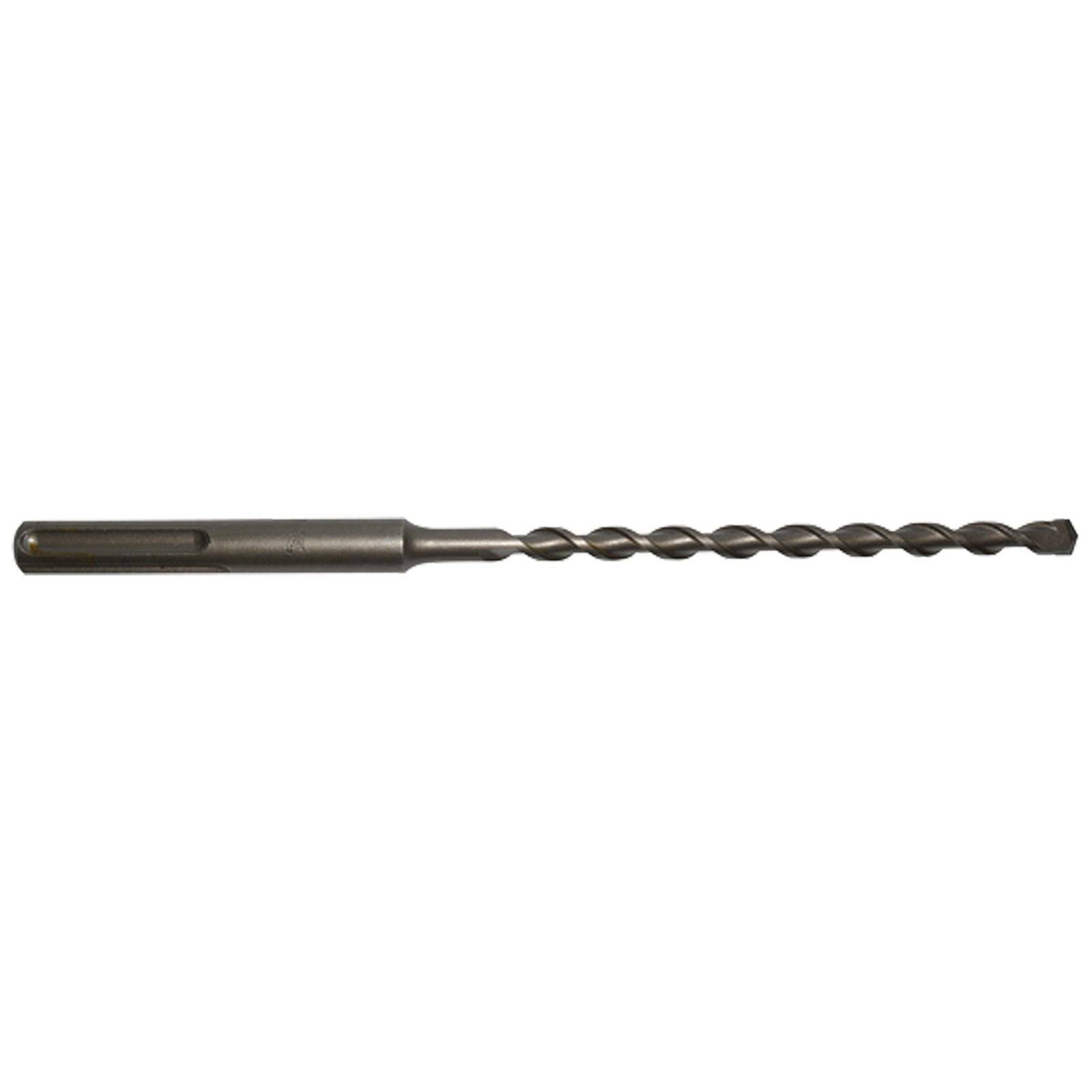 Ein langer Metallbohrer, der speziell für das Bohren in Beton konzipiert ist und eine Spiralnut zur Materialabtragung sowie eine scharfe Spitze für effizientes Schneiden aufweist.