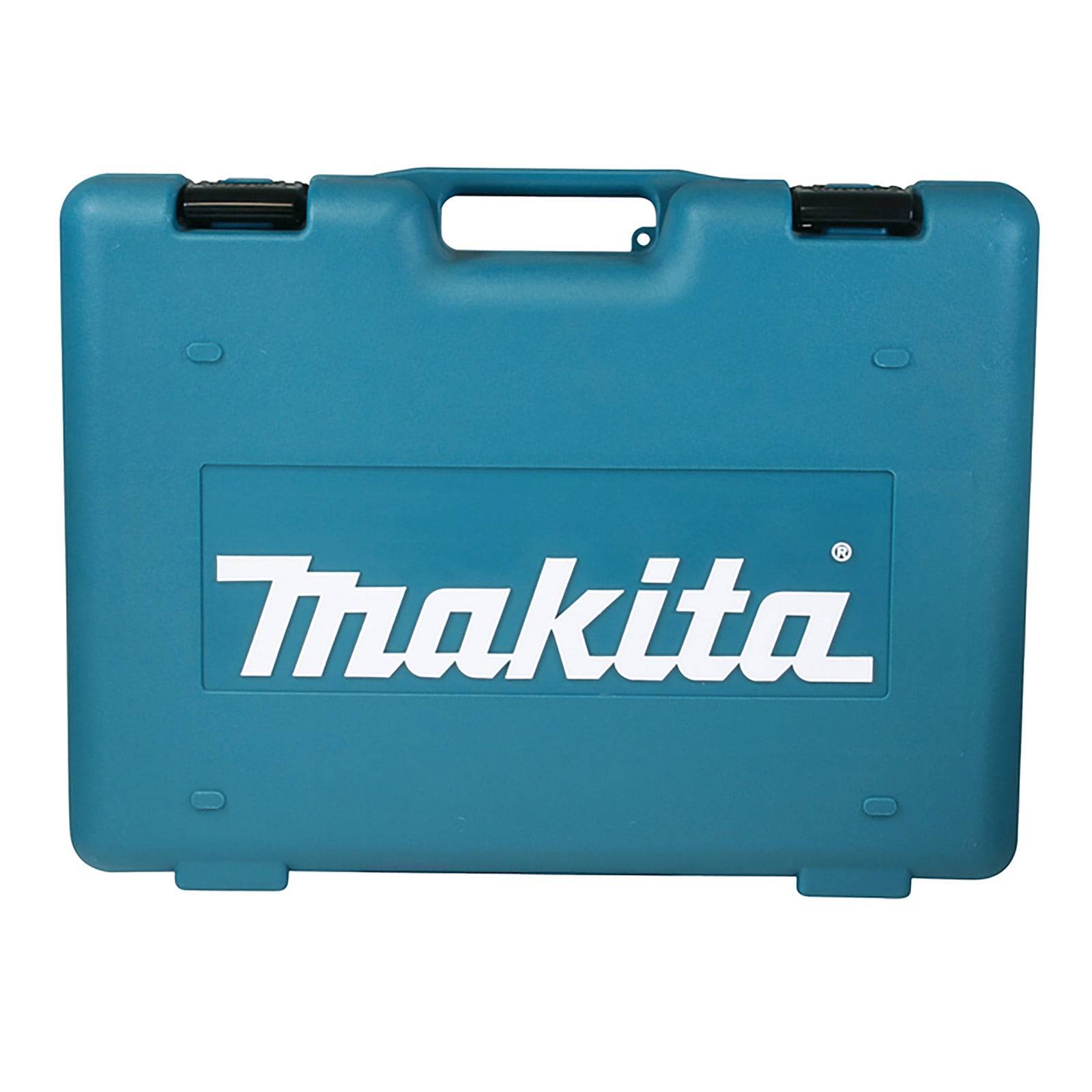 Ein blauer Makita Werkzeugkoffer mit einem Griff, auf dem prominent das weiße Makita-Logo auf der Vorderseite angebracht ist.
