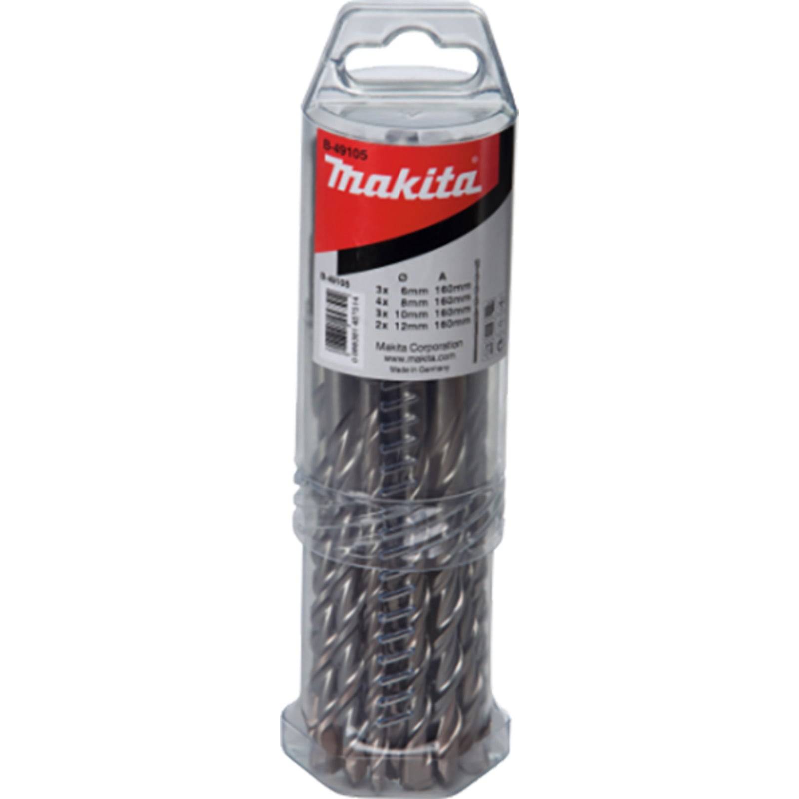 Eine Plastikverpackung mit Bohrern der Marke 