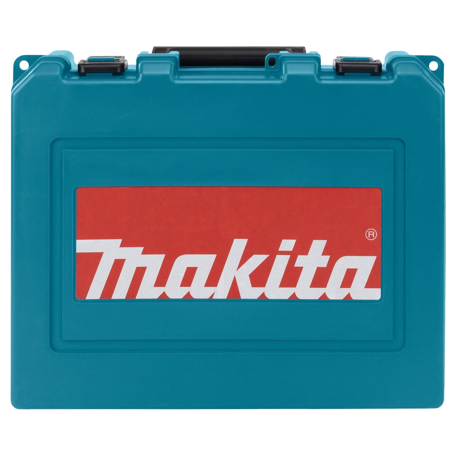 Ein blauer Makita-Werkzeugkoffer mit einem roten und weißen Logo auf der Vorderseite.