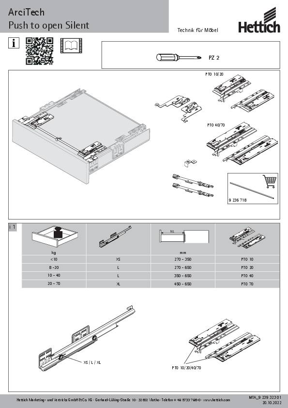 Push to open Silent Einheit f. ArciTech 8-20 kg, NL 270-650 mm