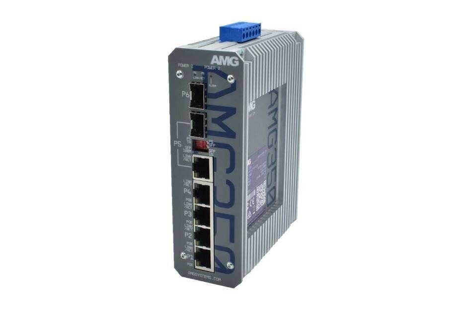 AMG Systems AMG350-4GAT-1C-1S-P120, Industrieller 6 Port Unmanaged PoE Switch, 4x10/100/1000 RJ45 48-56VDC