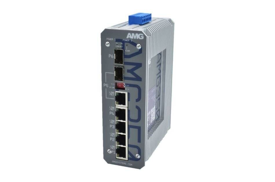 AMG Systems AMG350-4G-1C-1S, Industrieller 6 Port Unmanaged Switch, 4x10/100/1000 RJ45, 12-56VDC Eingangsspannung