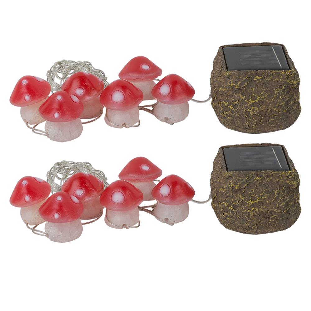 Solar Pilz Solar Terrassenbeleuchtung für Außen Solarleuchte Pilze, 6x Fliegenpilze, LED Akku, L 270 cm, Garten Terrasse, 2er Set