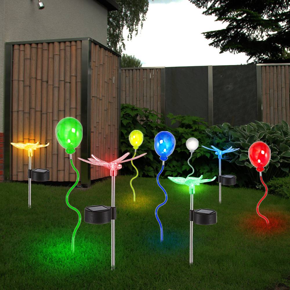 Gartendeko Erdspießleuchte Schmetterling Außenleuchte Farbwechsel Libelle Lufballon Gartenleuchte, LED fest verbaut, 9er Set