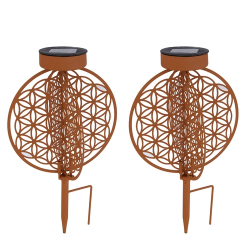 Solarkugel rost für Außen Solarleuchte rost Garten Solarlampe mit Erdspieß, Lichteffekt Muster Lebensblume, 1x LED warmweiß, DxH 20 x 31 cm, 2er Solarkugel rost für Außen Solarleuchte rost Garten Solarlampe mit Erdspieß, Lichteffekt Muster Lebensblume, 1x LED warmweiß, DxH 20 x 31 cm, 2er