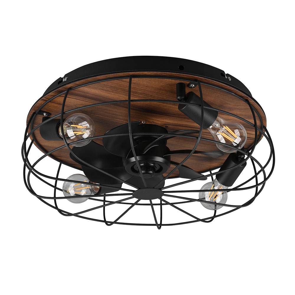 Deckenventilator mit Fernbedienung Deckenlampe Schlafzimmerlampe Wohnzimmerleuchte Kühler Lüfter, Metall schwarz Holzoptik, 3 Geschwindigkeiten Time