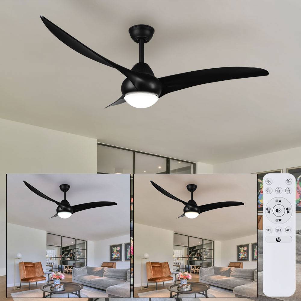 Deckenventilator schwarz mit Beleuchtung Deckenventilator mit Fernbedienung schwarz Ventilatorlampen Decke, Timer CCT, 1x LED 20W 2300Lm, DxH