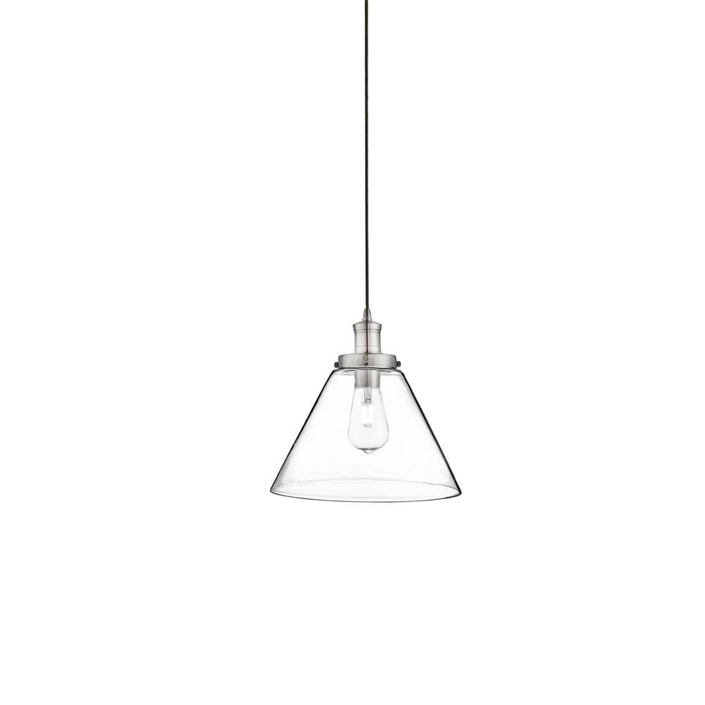 Decken Hänge Lampe Pendel Leuchte Satin Silber Glas Pyramide Dimmbar Verstellbar