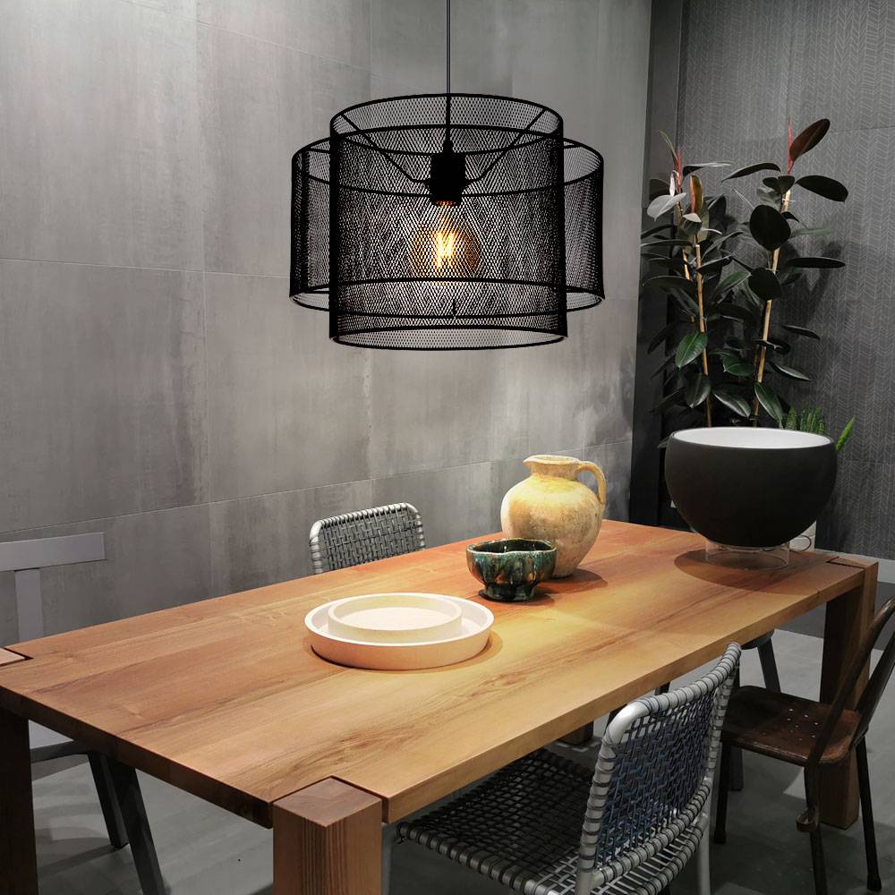 Hängelampe Pendellampe schwarz Hängeleuchte schwarz Industriell, Esszimmer, Gitter, Fernbedienung dimmbar, 1x RGB LED 8,5W 806Lm warmweiß, DxH 40x1