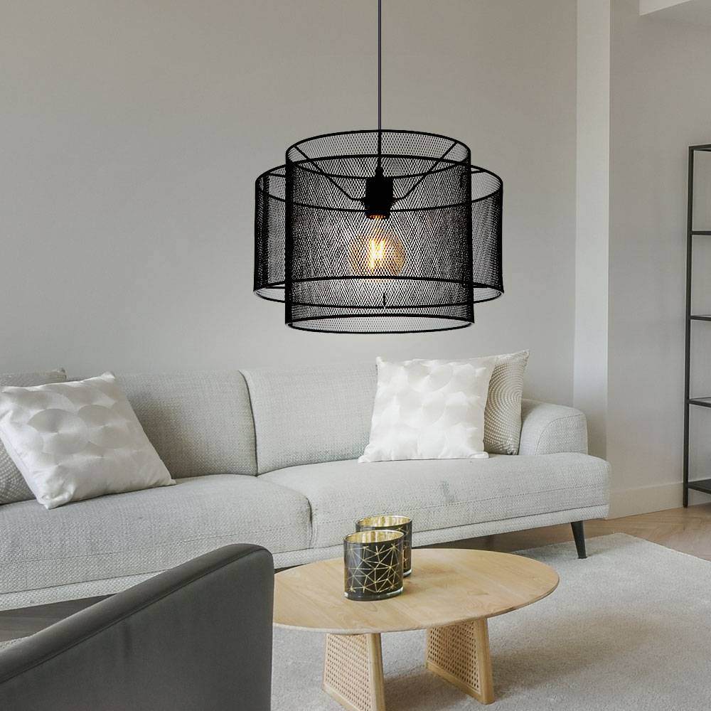 Hängelampe Pendellampe schwarz Hängeleuchte schwarz Industriell, Esszimmer, Gitter, Fernbedienung dimmbar, 1x RGB LED 8,5W 806Lm warmweiß, DxH 40x1