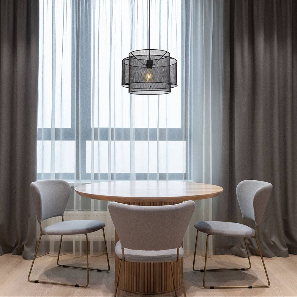 Hängelampe Pendellampe schwarz Hängeleuchte schwarz Industriell, Esszimmer, Metall Gitteroptik, 1x E27 Fassung, DxH 40x120 cm