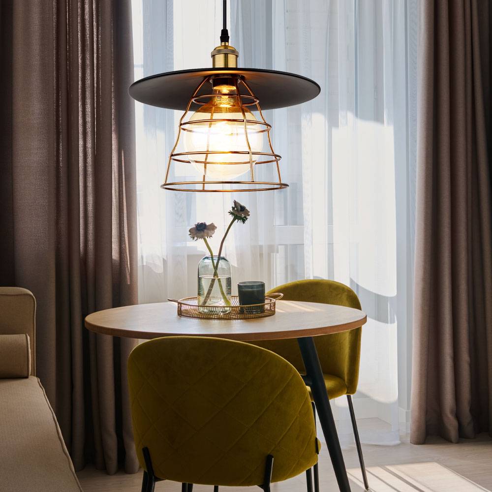 Hängeleuchte Küche Esstischleuchte Pendelleuchte Wohnzimmerlampe Industrial, Metall schwarz messing, 1x E27, DxH 30x 150 cm