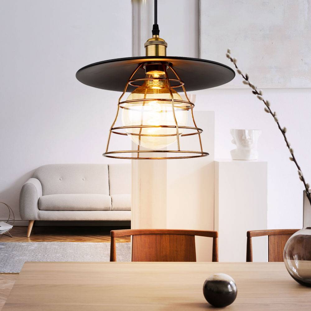 Hängeleuchte Küche Esstischleuchte Pendelleuchte Wohnzimmerlampe Industrial, Metall schwarz messing, 1x E27, DxH 30x 150 cm