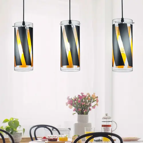 Pendelleuchte Esstischleuchte Hängelampe 3 flammig Wohnzimmerleuchte, Glas gestreift schwarz matt, 3x E27, LxH 68x150 cm Pendelleuchte Esstischleuchte Hängelampe 3 flammig Wohnzimmerleuchte, Glas gestreift schwarz matt, 3x E27, LxH 68x150 cm