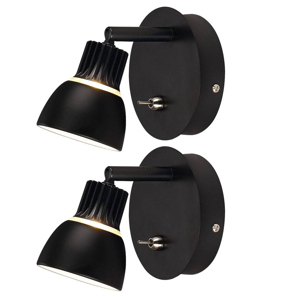 Wandleuchte Wandlampe Designleuchte Spotstrahler schwarz verstellbar, Metall, 1x LED 3 Watt 295Lumen warmweiß, DxH 9x10 cm, 2er Set