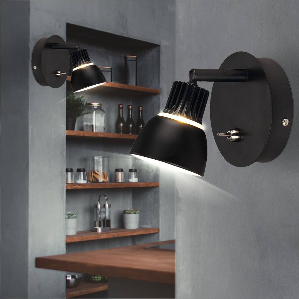 Wandleuchte Wandlampe Designleuchte Spotstrahler schwarz verstellbar, Metall, 1x LED 3 Watt 295Lumen warmweiß, DxH 9x10 cm, 2er Set