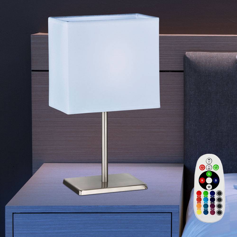 Tischleuchten Wohnzimmer Nachttischlampe Leselampe Tischlampe eckiger Schirm, Fernbedienung dimmbar, 1x RGB LED 3,5W 320Lm warmweiß, LxBxH 17x10x30