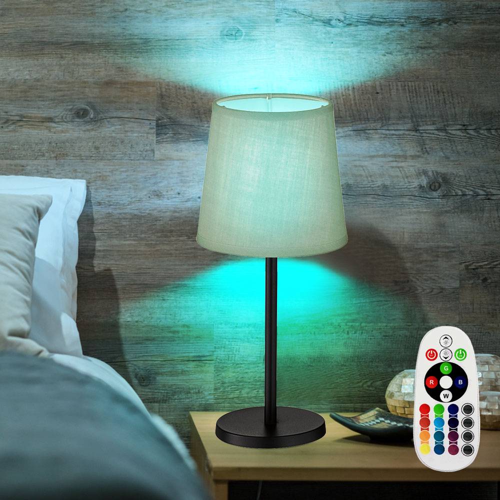 Tischleuchten Wohnzimmer Nachttischlampe Leselampe Tischlampe rund schwarz, Chintz grau, Fernbedienung dimmbar, 1x RGB LED 3,5W 320Lm warmweiß, DxH