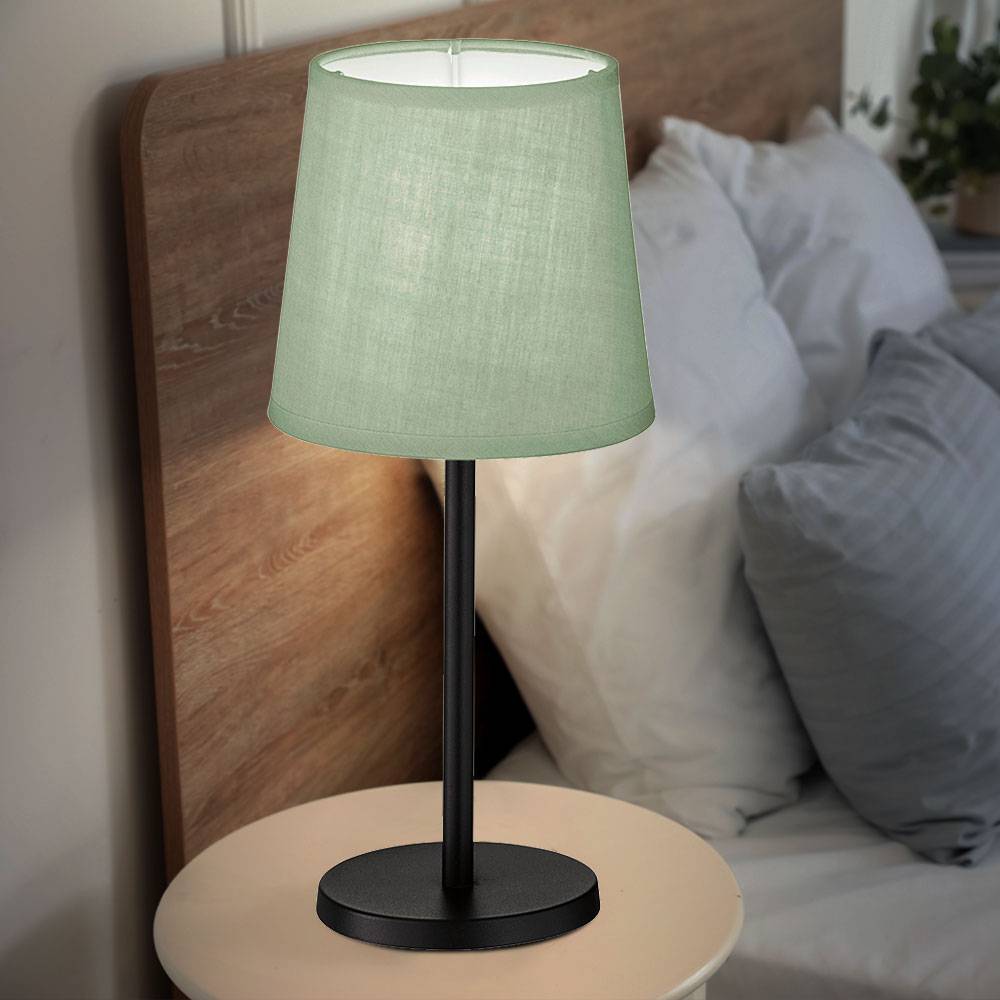 Tischleuchten Wohnzimmer Nachttischlampe Leselampe Tischlampe rund schwarz, Chintz grau, Fernbedienung dimmbar, 1x RGB LED 3,5W 320Lm warmweiß, DxH