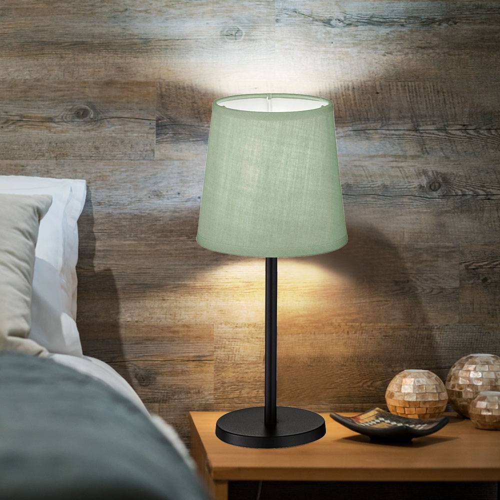 Tischleuchten Wohnzimmer Nachttischlampe Leselampe Tischlampe rund schwarz, Chintz grau, Fernbedienung dimmbar, 1x RGB LED 3,5W 320Lm warmweiß, DxH