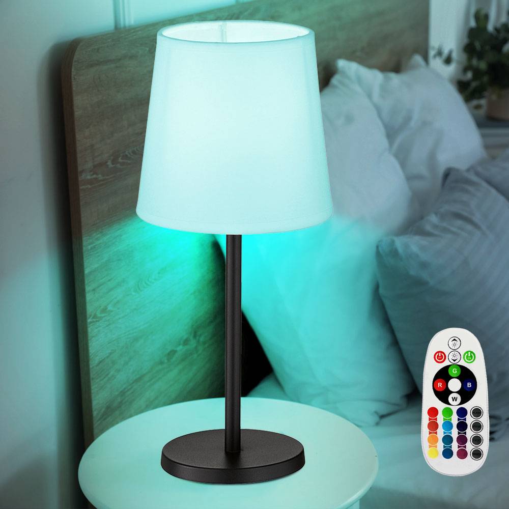 Tischleuchten Wohnzimmer Nachttischlampe Leselampe Tischlampe rund schwarz, Chintz, Fernbedienung dimmbar, 1x RGB LED 3,5W 320Lm warmweiß, DxH 14x30