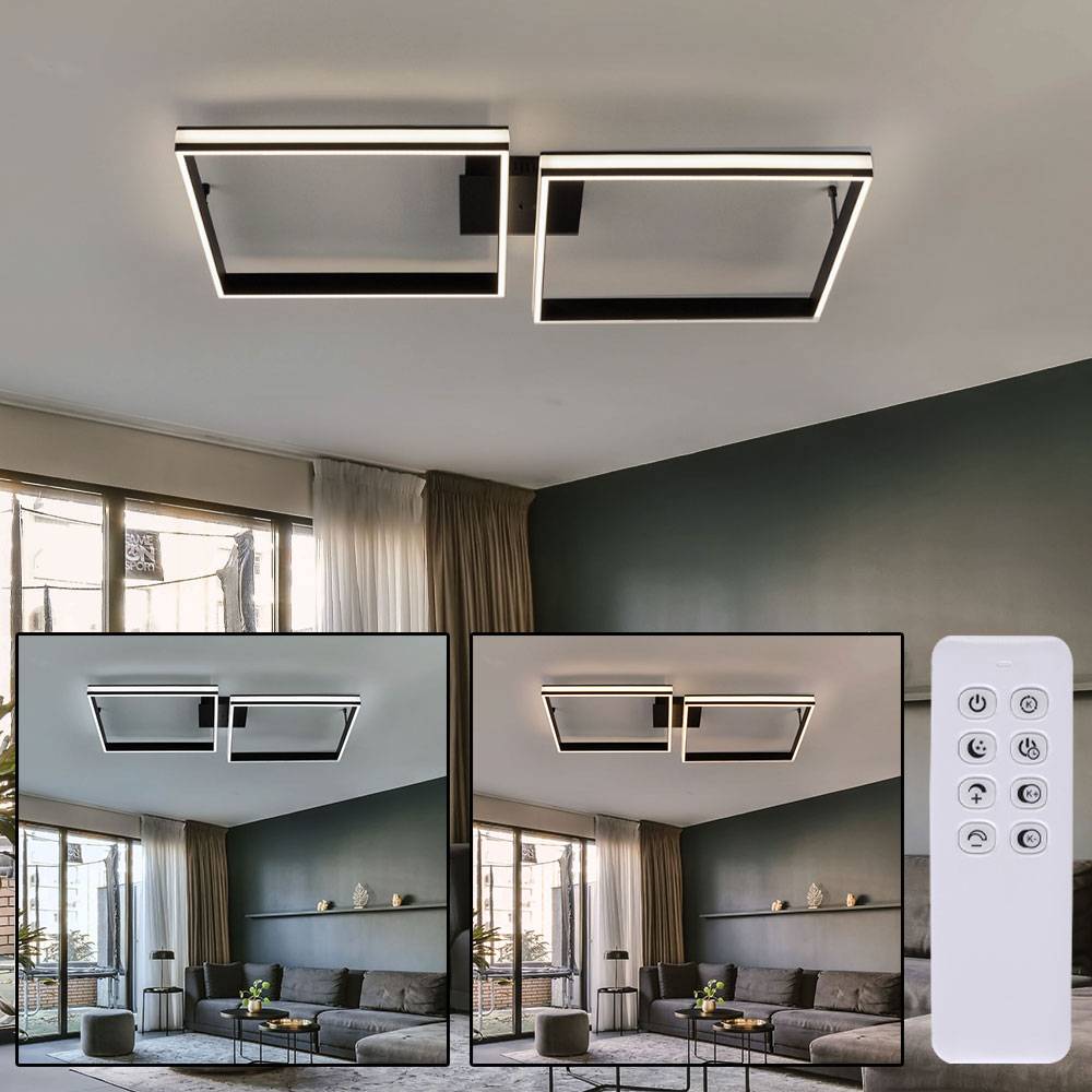 Wohnzimmerlampe Fernbedienung LED Deckenleuchte dimmbar Lampe Wohnzimmer, CCT Memory Timer Nachtlicht, Metall schwarz, LED 38W 1270Lm 2700-5000K