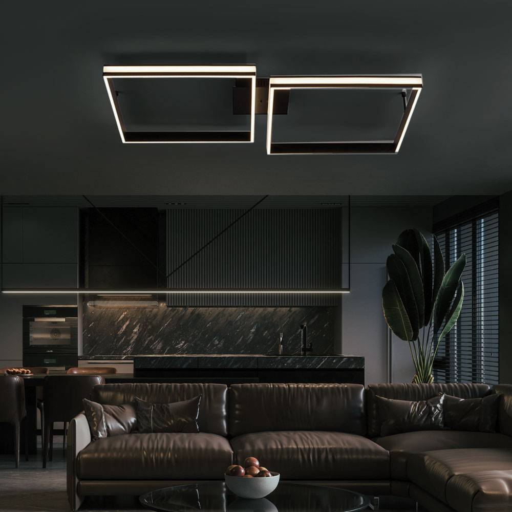 Wohnzimmerlampe Fernbedienung LED Deckenleuchte dimmbar Lampe Wohnzimmer, CCT Memory Timer Nachtlicht, Metall schwarz, LED 38W 1270Lm 2700-5000K