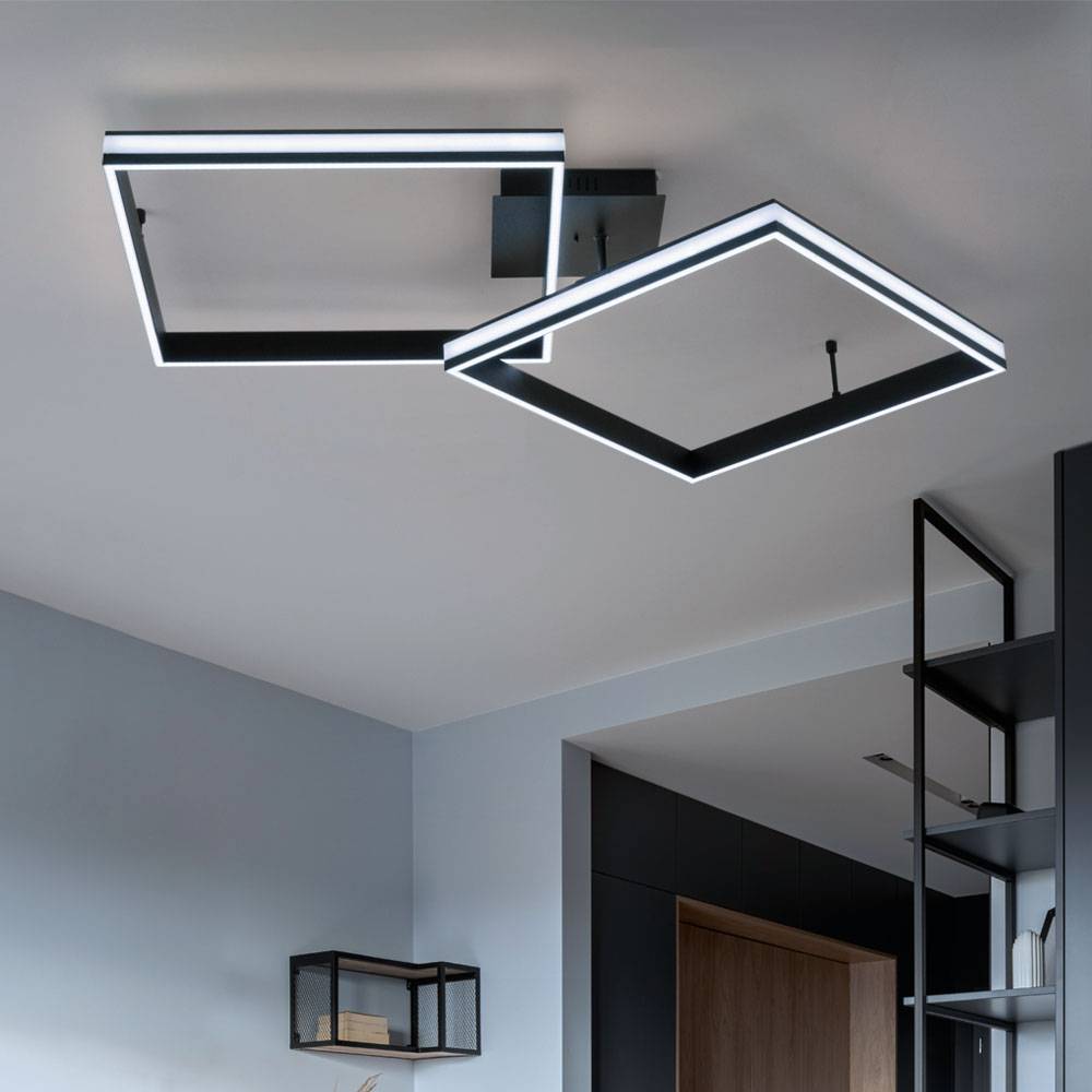 Wohnzimmerlampe Fernbedienung LED Deckenleuchte dimmbar Lampe Wohnzimmer, CCT Memory Timer Nachtlicht, Metall schwarz, LED 38W 1270Lm 2700-5000K