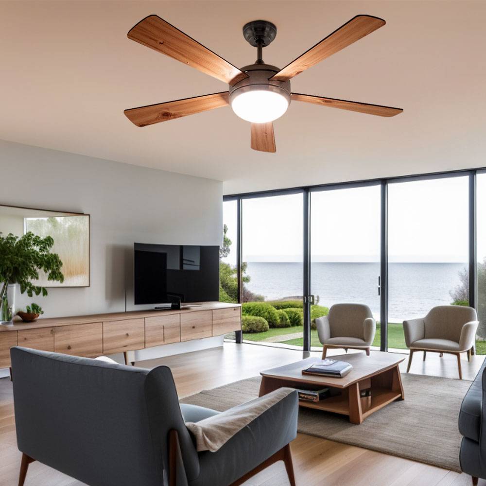 Deckenventilator Deckenleuchte Lampe Holzventilator Fernbedienung, CCT Timer 3 Stufen, Metall MDF Holzoptik hell/dunkelbraun Glas opal, 1x LED 15W
