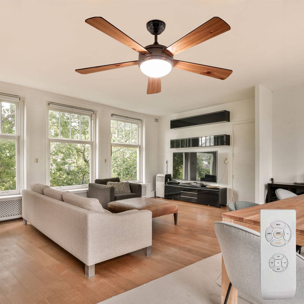 Deckenventilator Deckenleuchte Lampe Holzventilator Fernbedienung, CCT Timer 3 Stufen, Metall MDF Holzoptik hell/dunkelbraun Glas opal, 1x LED 15W