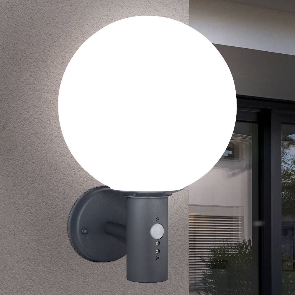 Außenleuchte Wandleuchte mit Bewegungsmelder Gartenleuchte Edelstahl Fassadenleuchte, Glaskugel weiß anthrazit, App Steuerung, Smart RGB LED 10W 806
