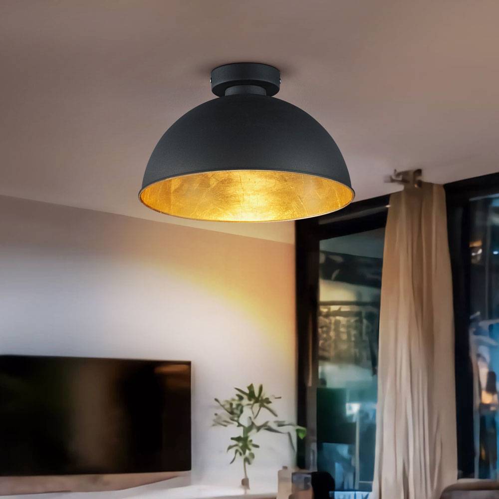 Deckenlampe Deckenleuchte 1 flammig rund schwarz Wohnzimmerlampe, Metall, schwarz, 1x E27 Fassung, DxH 31x19 cm