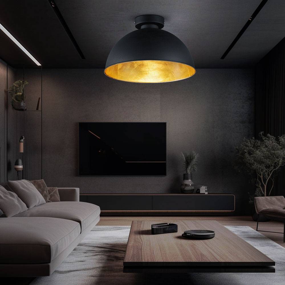 Deckenlampe Deckenleuchte 1 flammig rund schwarz Wohnzimmerlampe, Metall, schwarz, 1x E27 Fassung, DxH 31x19 cm