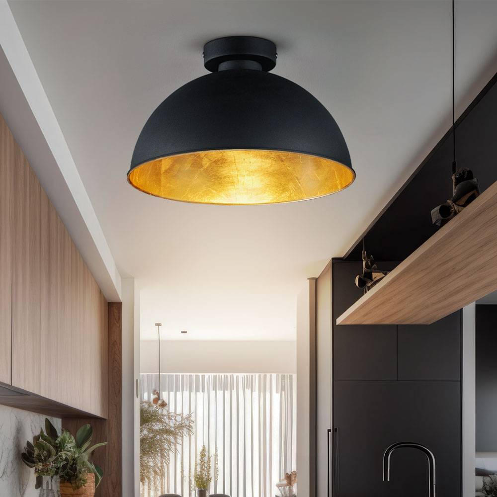 Deckenlampe Deckenleuchte 1 flammig rund schwarz Wohnzimmerlampe, Metall, schwarz, 1x E27 Fassung, DxH 31x19 cm