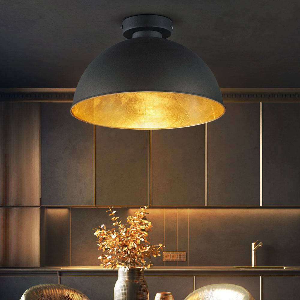 Deckenlampe Deckenleuchte 1 flammig rund schwarz Wohnzimmerlampe, Metall, schwarz, 1x E27 Fassung, DxH 31x19 cm