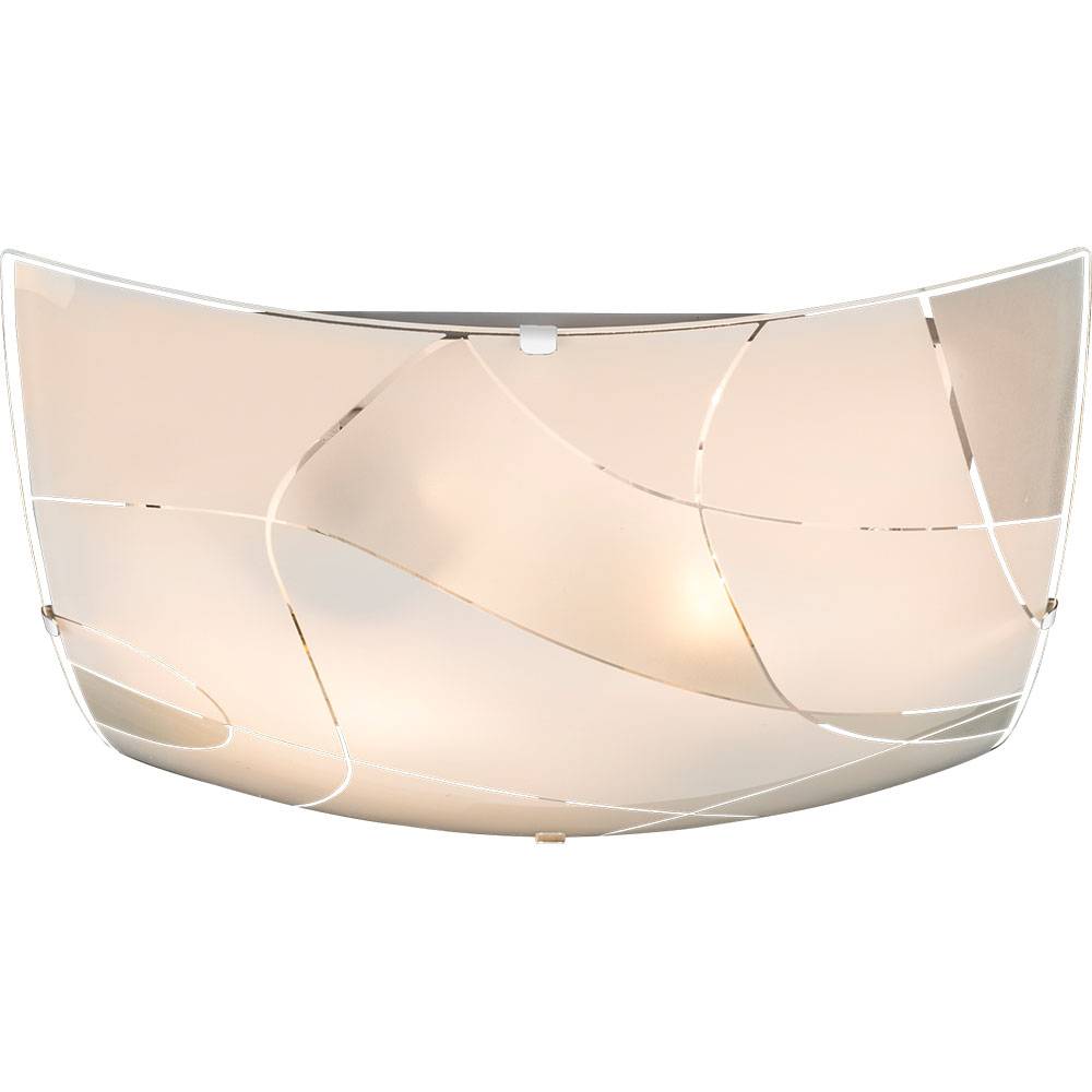 Glas Deckenleuchte Deckenlampe E27 Fassung 2 Flammig Deckenlampe Weiss eckig, Chrom satiniert, Dekorlinien, 2x E27, LxBxH 30x30x8,5 cm