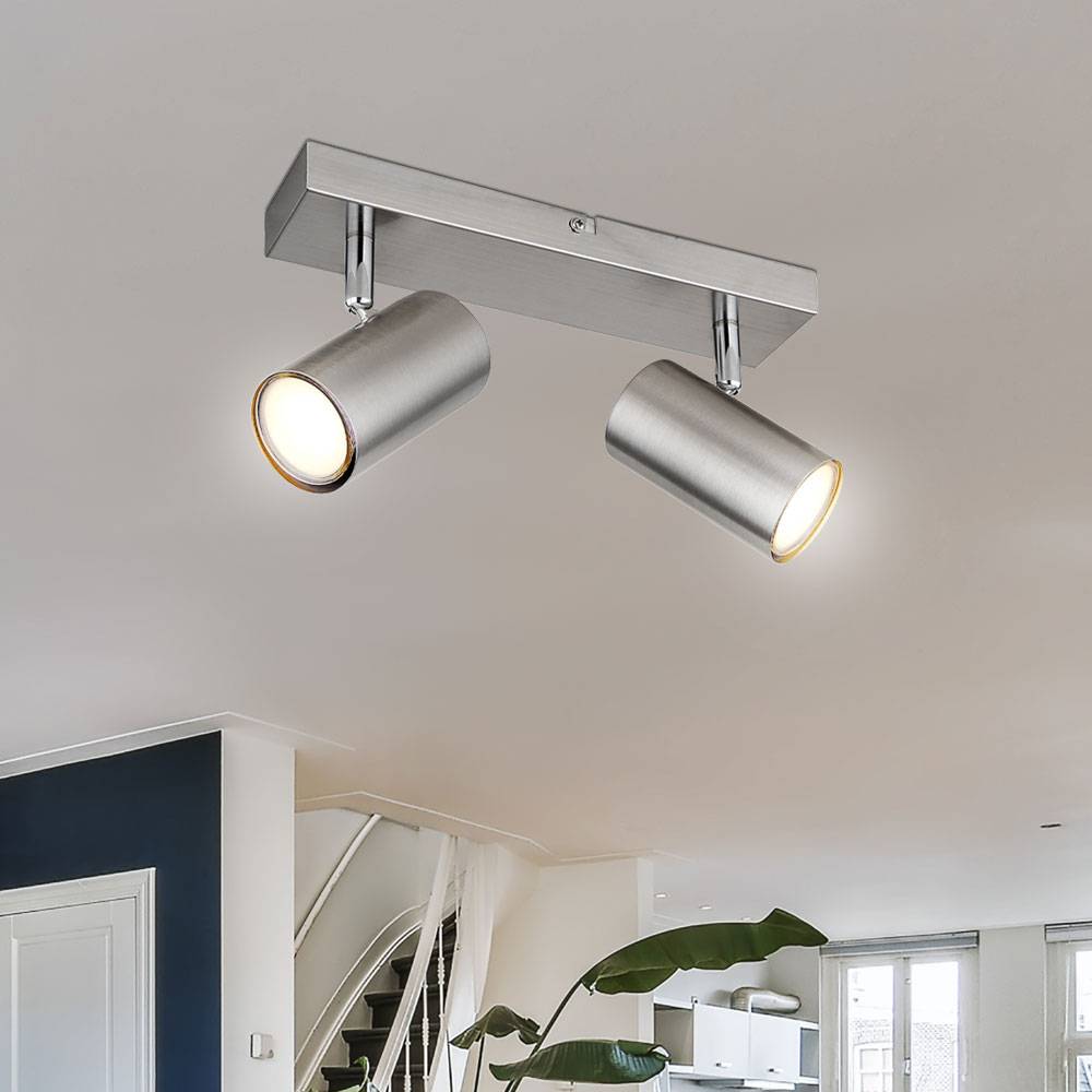 Deckenstrahler 2 flammig Deckenleuchte beweglich Spotleuchte chrom, Spots verstellbar, skandinavisch Metall nickel, 2x GU10 Fassungen, HxLxB