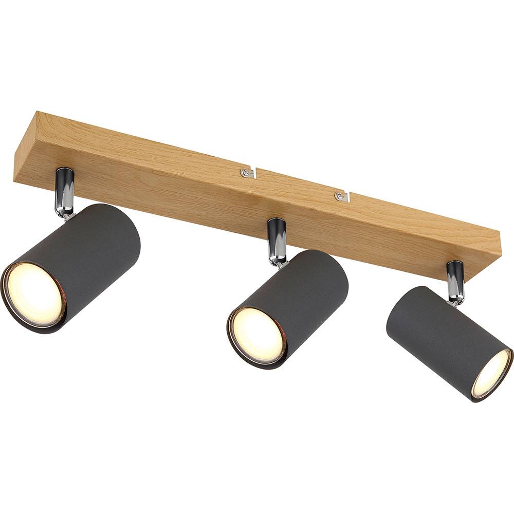 Deckenlampe 3 Strahler Deckenleuchte Dreiflammig Deckenstrahler GU10 3 Flammig, schwenkbar, Metall Holzoptik graphit, 3x GU10, LxBxH 41x6x12 cm