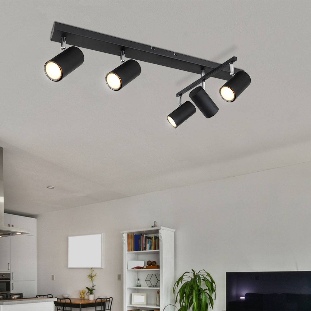 Deckenleuchte Spots schwarz Deckenleuchte GU10 5 Flammig Deckenlampe schwenkbar GU10, Metall, 5x GU10, LxBxH 70x35x17 cm