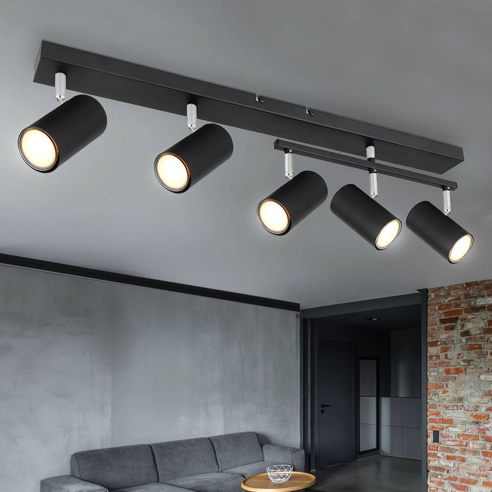 Deckenleuchte Spots schwarz Deckenleuchte GU10 5 Flammig Deckenlampe schwenkbar GU10, Metall, 5x GU10, LxBxH 70x35x17 cm