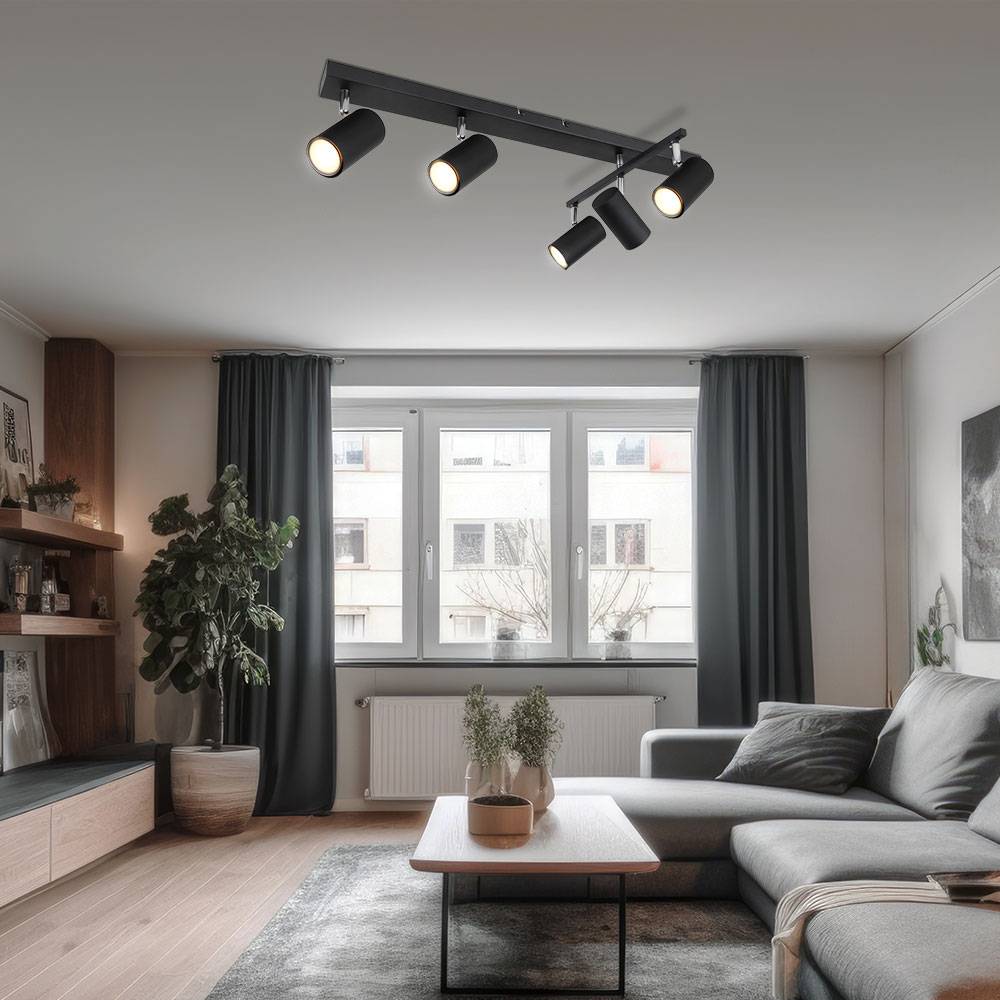 Deckenleuchte Spots schwarz Deckenleuchte GU10 5 Flammig Deckenlampe schwenkbar GU10, Metall, 5x GU10, LxBxH 70x35x17 cm