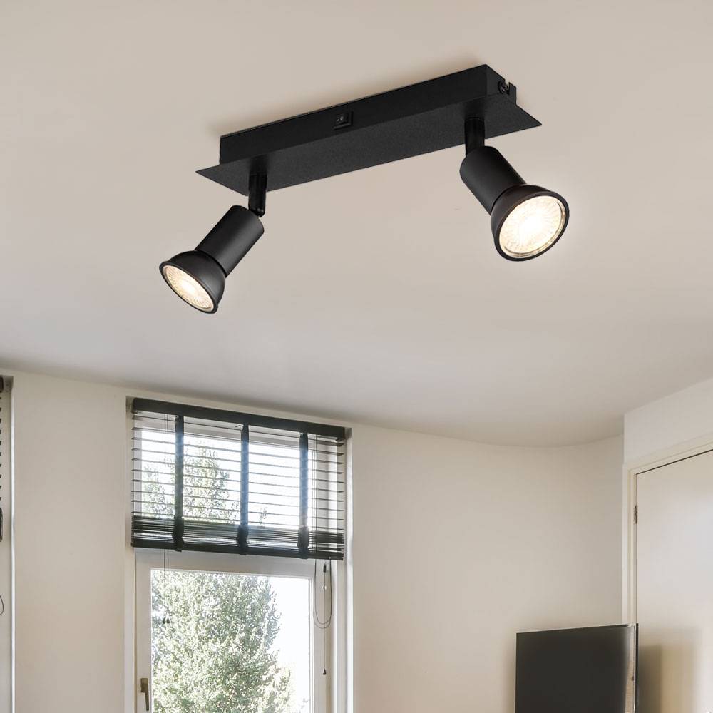 Deckenstrahler Deckenlampe schwarz Deckenspots 2 Flammig Wohnzimmerleuchte mit verstellbaren Spots, Metall, 2x GU10 Fassung, LxBxH 25x6x9 cm